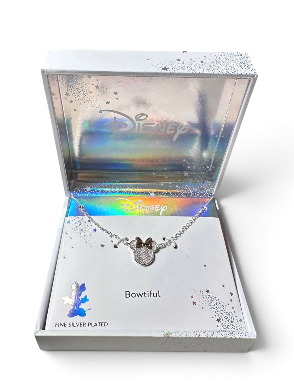 DISNEY Minnie Mouse Bowtiful Silver Plated Crystal-Filled Pendant Necklace